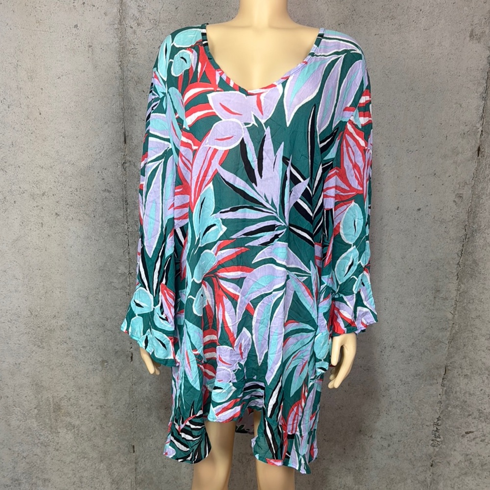 Anne Cole Green and Pink Swim Coverup with Bell Sleeves Xl/XXl - Picture 2 of 7